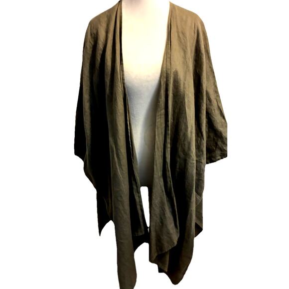 100% Linen Kimono Cardigan Gray Minimalist Oversized Womens Open Front USA OS - Picture 2 of 11